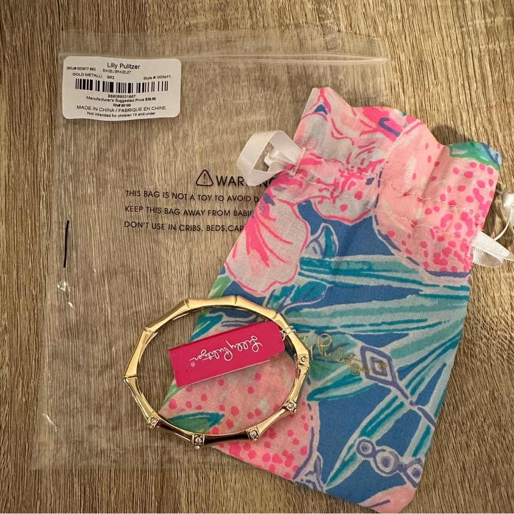 NWT Lilly Pulitzer Bambu Bracelet hinge bamboo style with rhinestones